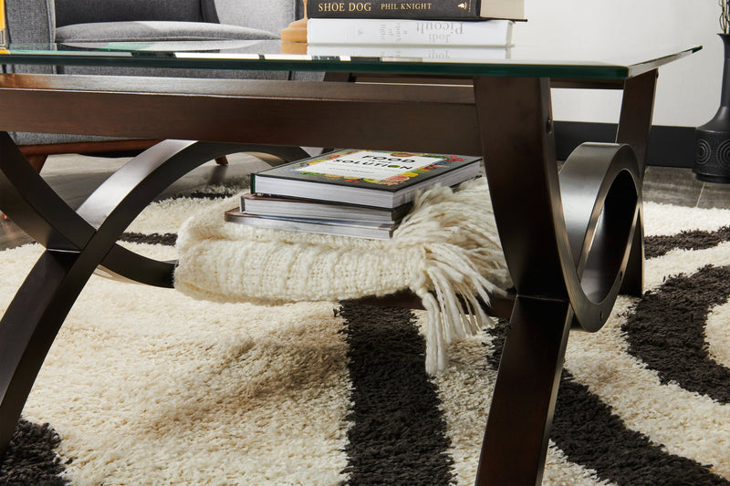 Table à café moderne Ricci de 48 po avec dessus en verre - verre avec pattes au fini espresso