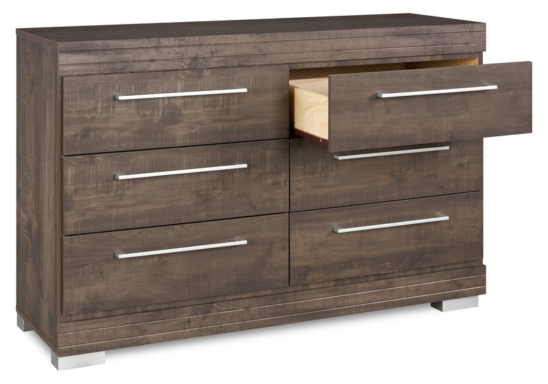 Commode de chambre à coucher Riley de 49 po (L) x 31 po (H) à 6 tiroirs, fabriquée au Canada - grise