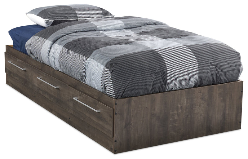 Lit matelot Riley avec 3 tiroirs de rangement pour enfants, fabriqué au Canada, gris - format lit simple