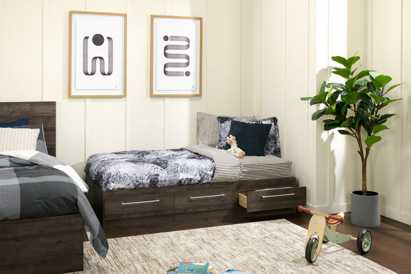 Lit matelot Riley avec 3 tiroirs de rangement pour enfants, fabriqué au Canada, gris - format lit simple