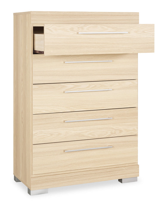Commode verticale de chambre à coucher Riley de 31 po (L) x 46 po (H) à 5 tiroirs, fabriquée au Canada - naturelle