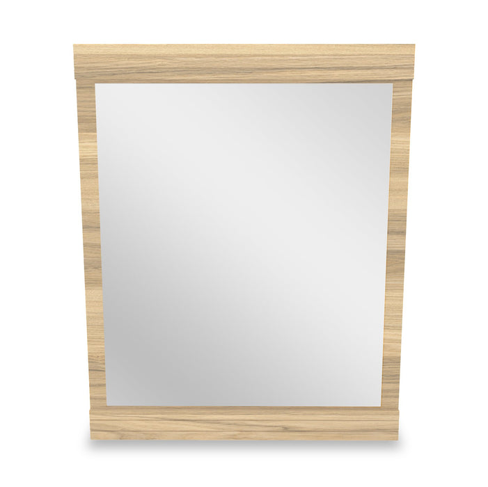 Ensemble de chambre à coucher Riley 6 pièces avec lit à panneaux, commode, miroir et table de nuit, fabriqué au Canada, naturel - format lit double