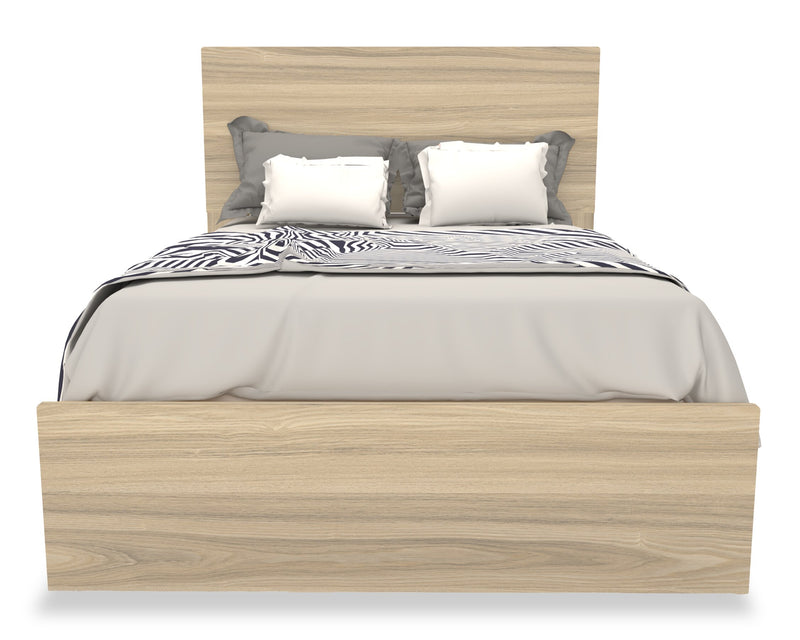 Ensemble de chambre à coucher Riley 6 pièces avec lit à panneaux, commode, miroir et table de nuit, fabriqué au Canada, naturel - format lit double