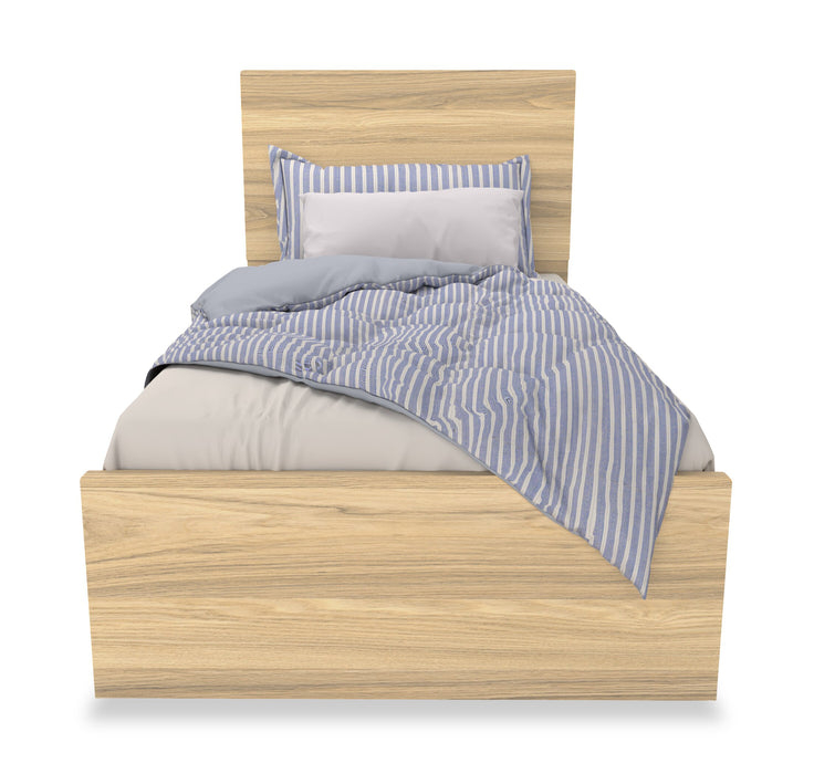 Ensemble de chambre à coucher Riley 6 pièces avec lit à panneaux, commode, miroir et table de nuit, fabriqué au Canada, naturel - format lit simple