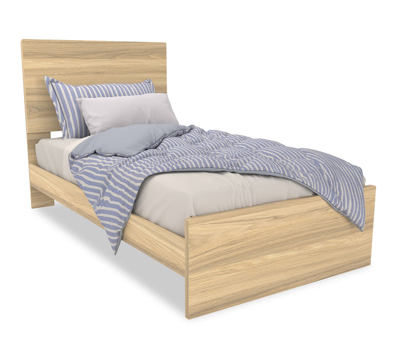 Ensemble de chambre à coucher Riley 6 pièces avec lit à panneaux, commode, miroir et table de nuit, fabriqué au Canada, naturel - format lit simple