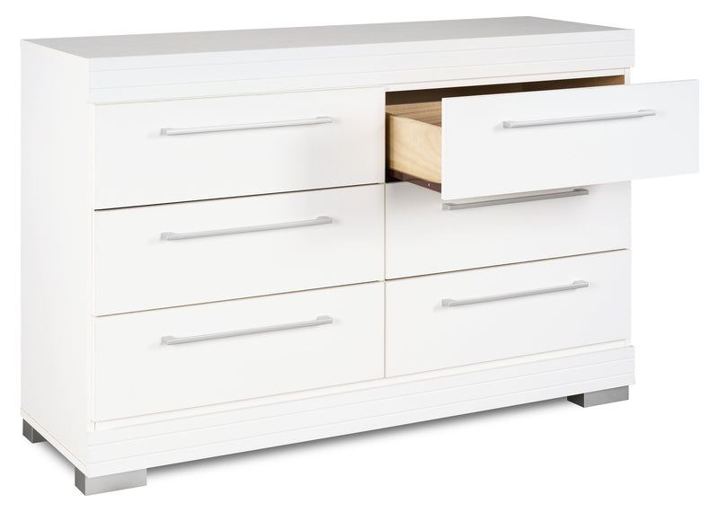 Commode de chambre à coucher Riley de 49 po (L) x 31 po (H) à 6 tiroirs, fabriquée au Canada - blanche