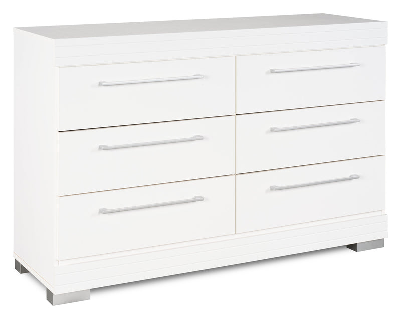 Commode de chambre à coucher Riley de 49 po (L) x 31 po (H) à 6 tiroirs, fabriquée au Canada - blanche
