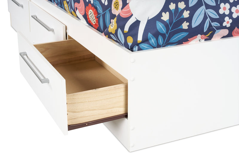 Lit matelot Riley avec 3 tiroirs de rangement pour enfants, fabriqué au Canada, blanc - format lit simple