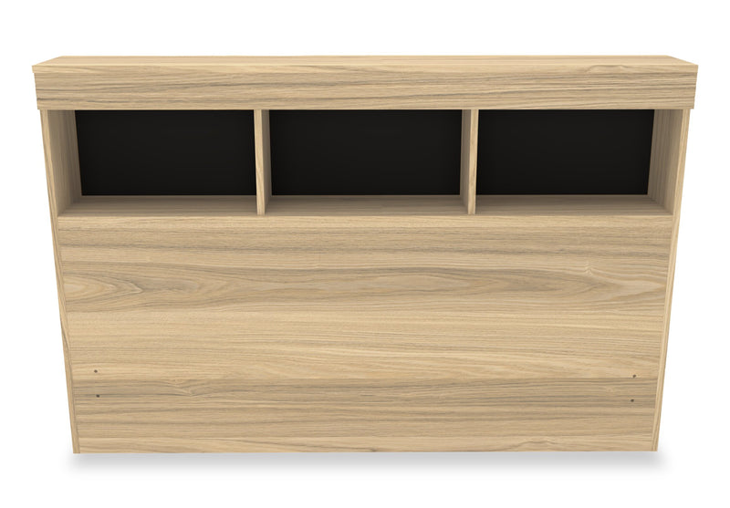 Ensemble lit matelot Riley 5 pièces avec tête de lit bibliothèque, commode et miroir, naturel - format lit double