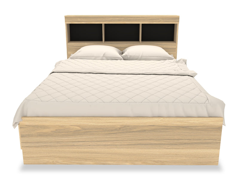 Ensemble lit matelot Riley 6 pièces avec tête de lit bibliothèque, commode, miroir et table de nuit, naturel - format lit double