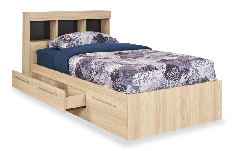 Lit matelot Riley fabriqué au Canada avec ensemble de tête de lit bibliothèque pour enfants, naturel - format lit simple