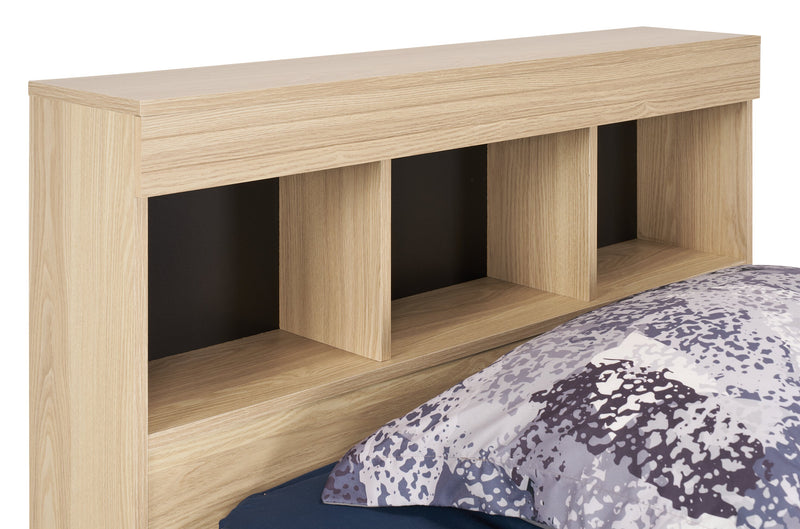 Lit matelot Riley fabriqué au Canada avec ensemble de tête de lit bibliothèque pour enfants, naturel - format lit simple