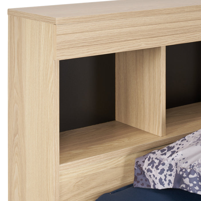 Lit matelot Riley fabriqué au Canada avec ensemble de tête de lit bibliothèque pour enfants, naturel - format lit simple