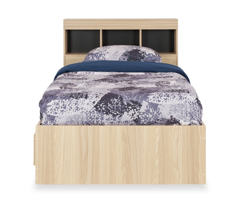 Lit matelot Riley fabriqué au Canada avec ensemble de tête de lit bibliothèque pour enfants, naturel - format lit simple