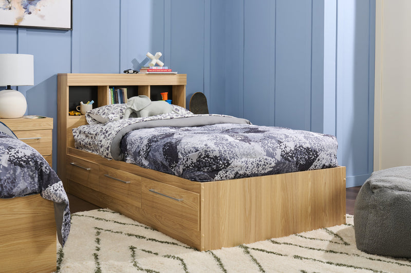 Lit matelot Riley fabriqué au Canada avec ensemble de tête de lit bibliothèque pour enfants, naturel - format lit simple