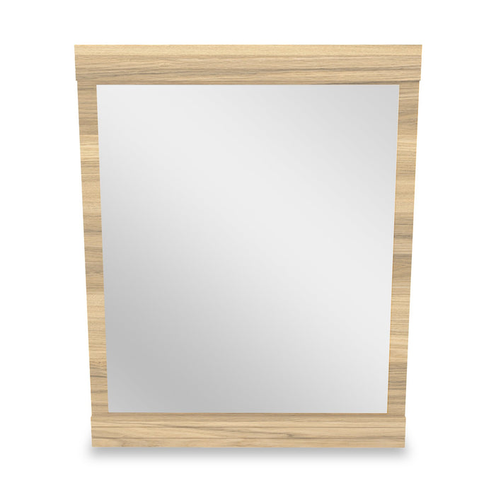 Ensemble lit matelot Riley 5 pièces avec tête de lit bibliothèque, commode et miroir, naturel - format lit simple