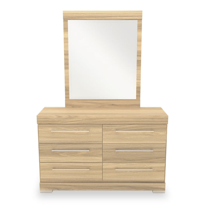 Ensemble lit matelot Riley 5 pièces avec tête de lit bibliothèque, commode et miroir, naturel - format lit simple