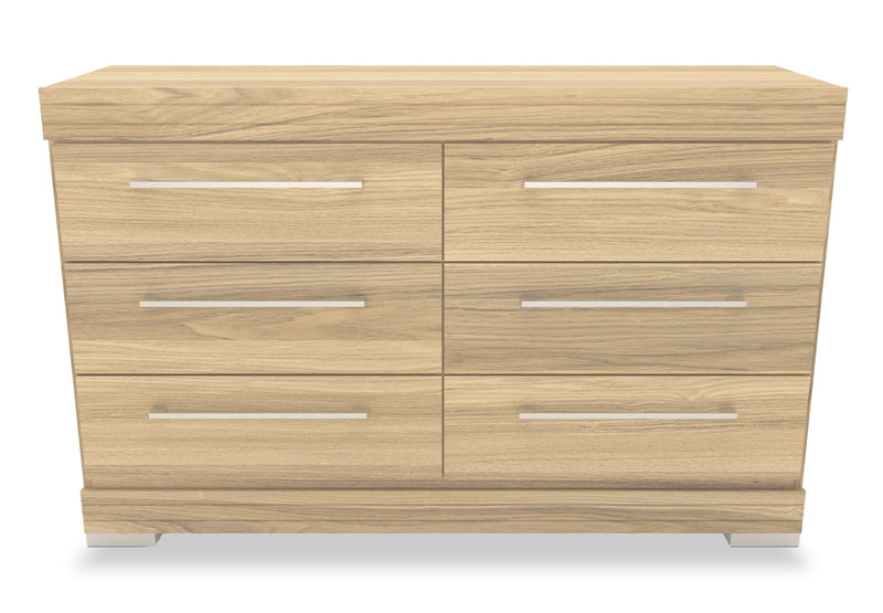 Ensemble lit matelot Riley 5 pièces avec tête de lit bibliothèque, commode et miroir, naturel - format lit simple