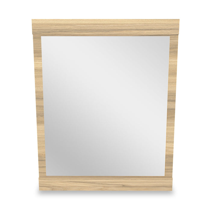 Ensemble lit matelot Riley 6 pièces avec tête de lit bibliothèque, commode, miroir et table de nuit, naturel - format lit simple