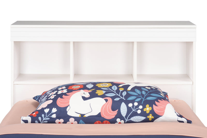 Lit matelot Riley avec ensemble de tête de lit bibliothèque pour enfants, fabriqué au Canada, blanc - format lit simple