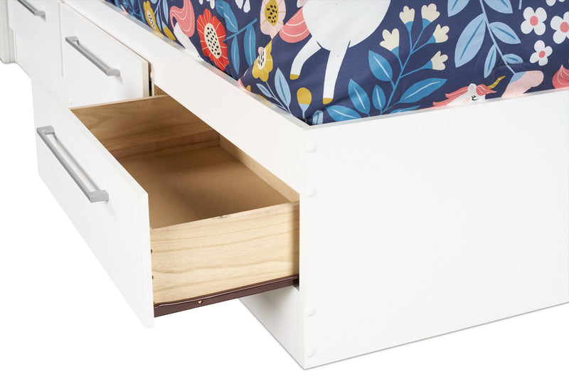 Lit matelot Riley avec ensemble de tête de lit bibliothèque pour enfants, fabriqué au Canada, blanc - format lit simple