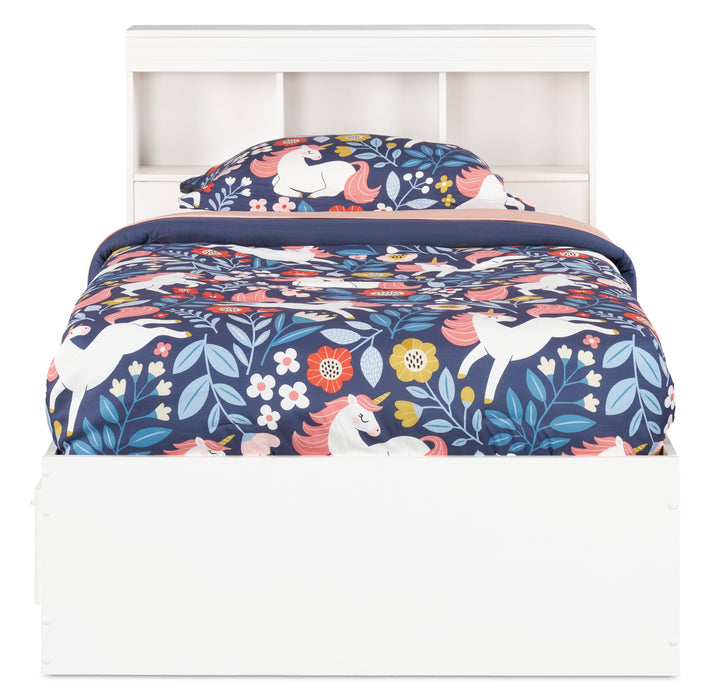 Lit matelot Riley avec ensemble de tête de lit bibliothèque pour enfants, fabriqué au Canada, blanc - format lit simple