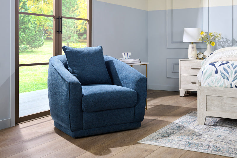Fauteuil d’appoint pivotant Rio de 34,5 po en tissu de chenille - bleu
