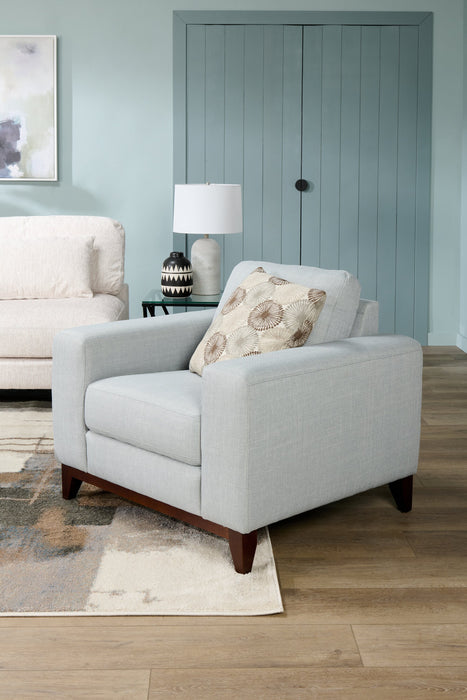 Fauteuil River de 40,1 po en tissu d’apparence lin avec base et pattes en bois - gris