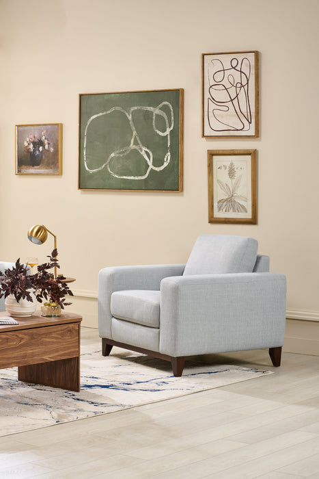 Fauteuil River de 40,1 po en tissu d’apparence lin avec base et pattes en bois - gris