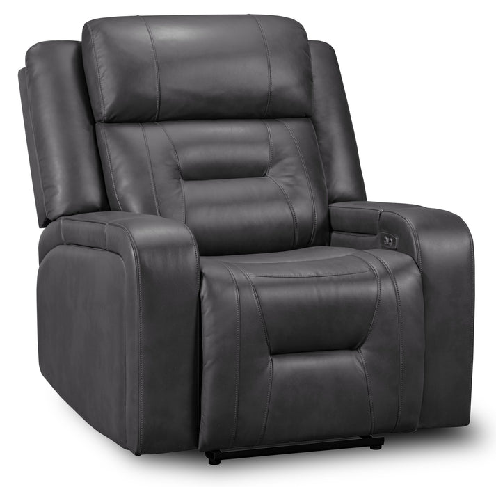Fauteuil à inclinaison électrique Ryker de 36,8 po en tissu d’apparence cuir avec accoudoirs de rangement et port USB - gris
