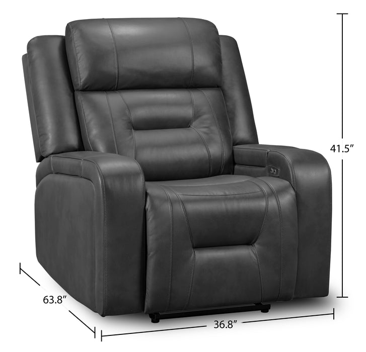 Fauteuil à inclinaison électrique Ryker de 36,8 po en tissu d’apparence cuir avec accoudoirs de rangement et port USB - gris