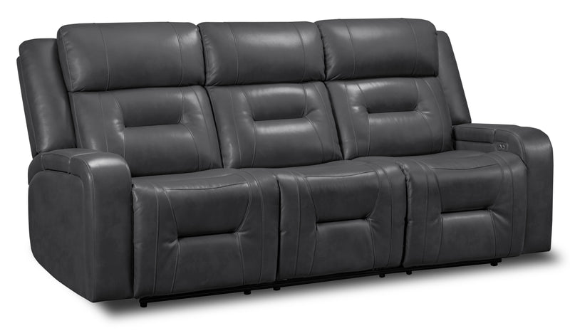 Sofa à inclinaison électrique Ryker de 82,5 po en similicuir avec accoudoirs de rangement et ports USB - gris