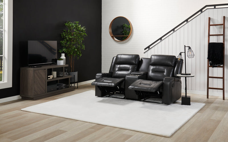 Causeuse à inclinaison électrique Ryker de 72,24 po en similicuir avec console de rangement et ports USB - grise