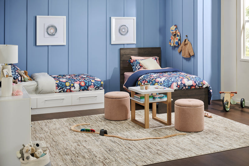 Pouf de rangement rond Saskatchewan de 14,75 po en tissu - rose