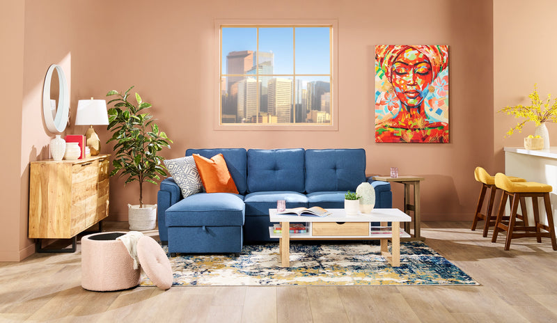 Pouf de rangement rond Saskatchewan de 14,75 po en tissu - rose