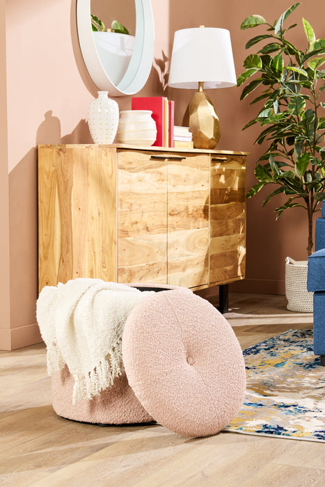 Pouf de rangement rond Saskatchewan de 14,75 po en tissu - rose