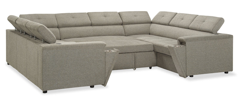 Sofa-lit sectionnel Savvy 3 pièces en tissu d’apparence lin avec appuie-têtes réglables - gris