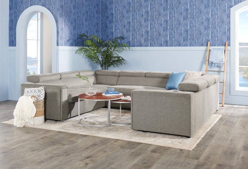 Sofa-lit sectionnel Savvy 3 pièces en tissu d’apparence lin avec appuie-têtes réglables - gris