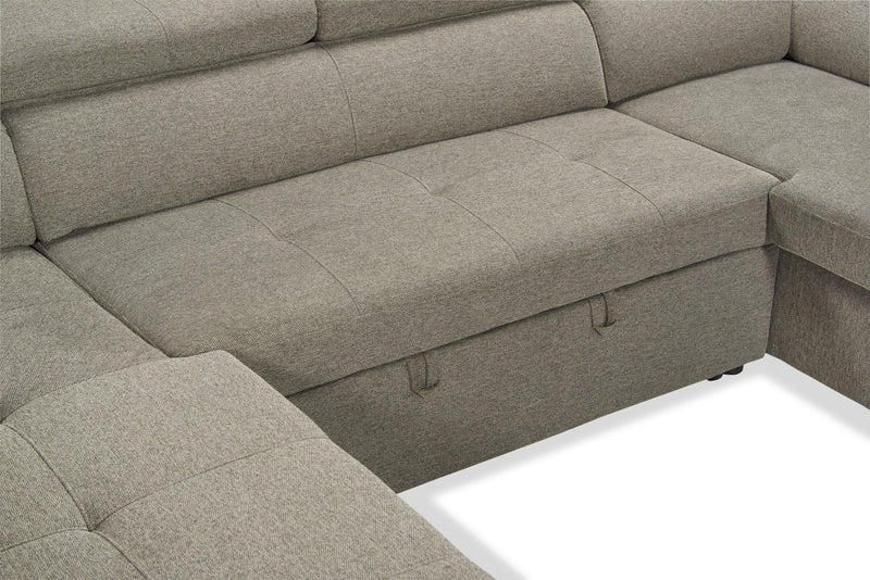 Sofa-lit sectionnel Savvy 3 pièces en tissu d’apparence lin avec appuie-têtes réglables - gris