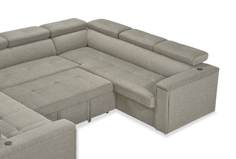 Sofa-lit sectionnel Savvy 3 pièces en tissu d’apparence lin avec appuie-têtes réglables - gris
