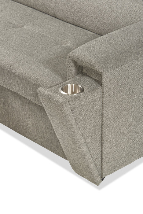Sofa-lit sectionnel Savvy 3 pièces en tissu d’apparence lin avec appuie-têtes réglables - gris
