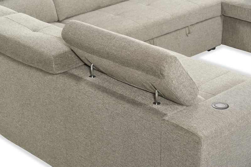 Sofa-lit sectionnel Savvy 3 pièces en tissu d’apparence lin avec appuie-têtes réglables - gris