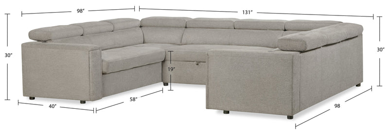 Sofa-lit sectionnel Savvy 3 pièces en tissu d’apparence lin avec appuie-têtes réglables - gris
