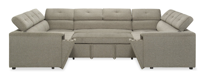 Sofa-lit sectionnel Savvy 3 pièces en tissu d’apparence lin avec appuie-têtes réglables - gris