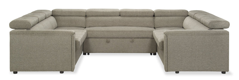 Sofa-lit sectionnel Savvy 3 pièces en tissu d’apparence lin avec appuie-têtes réglables - gris