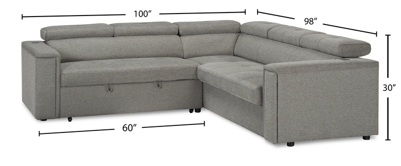 Sofa-lit sectionnel de gauche Savvy 2 pièces en tissu d’apparence lin avec appuie-têtes réglables - gris