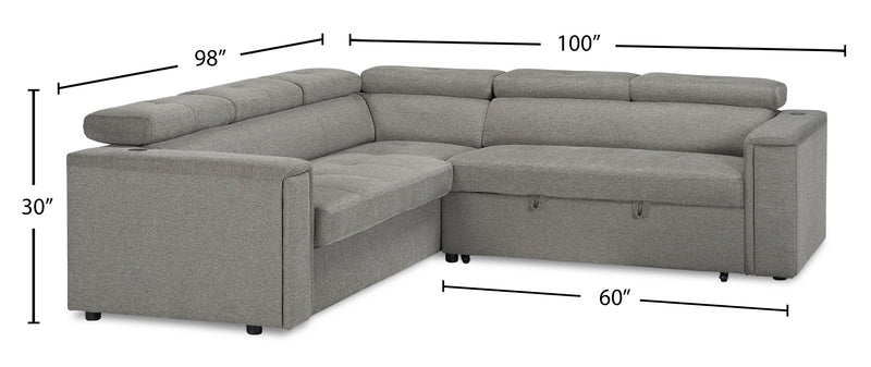 Sofa-lit sectionnel de droite Savvy 2 pièces en tissu d’apparence lin avec appuie-têtes réglables - gris