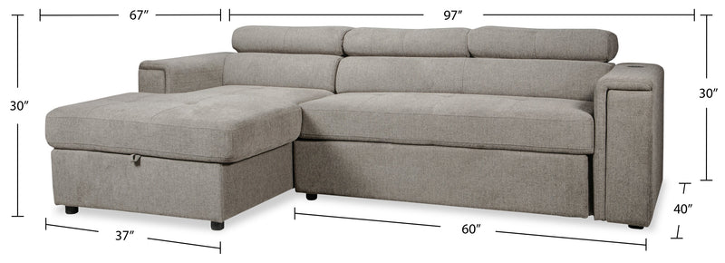 Sofa sectionnel Savvy 2 pièces en tissu d'apparence lin - gris