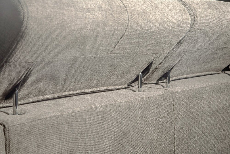 Sofa-lit sectionnel de gauche Savvy 5 pièces en tissu d’apparence lin avec fauteuil long de rangement et appuie-têtes réglables - gris