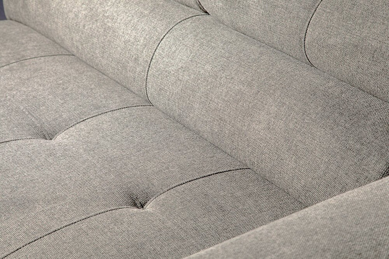 Sofa-lit sectionnel de gauche Savvy 5 pièces en tissu d’apparence lin avec fauteuil long de rangement et appuie-têtes réglables - gris